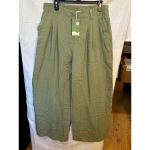 Halara Wide Leg Culotte Pants Olive Green Women's XL Polyester Blend Cropped